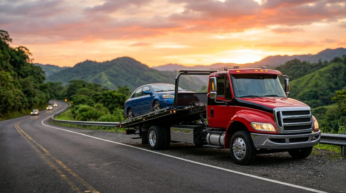 Grúa de plataforma en carretera de Costa Rica